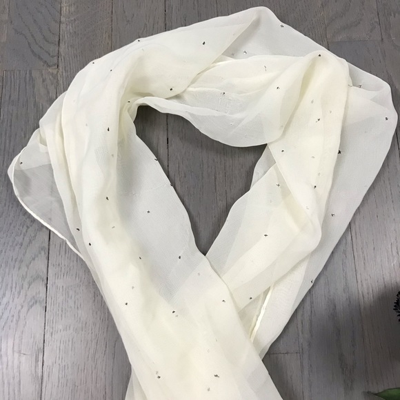 White Silver Metallic Sheer Shawl Wrap Scarf - Picture 2 of 9